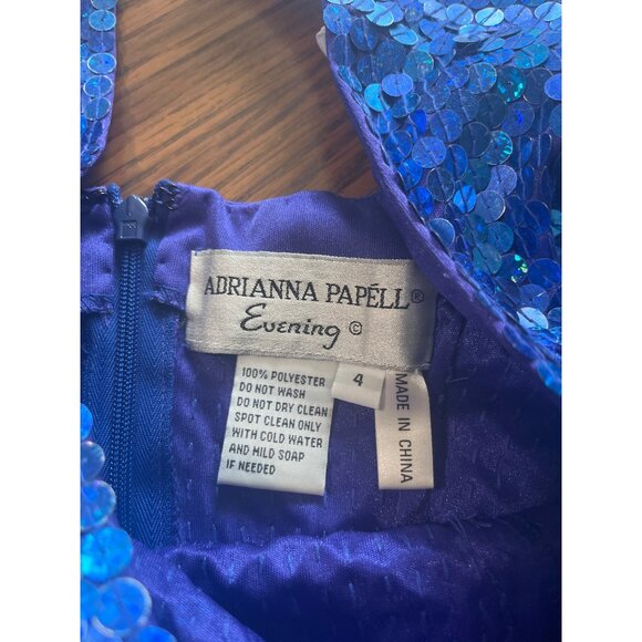 Adrianna Papell Evening blue sequined short sleeved party prom dress size 4 - Picture 4 of 5